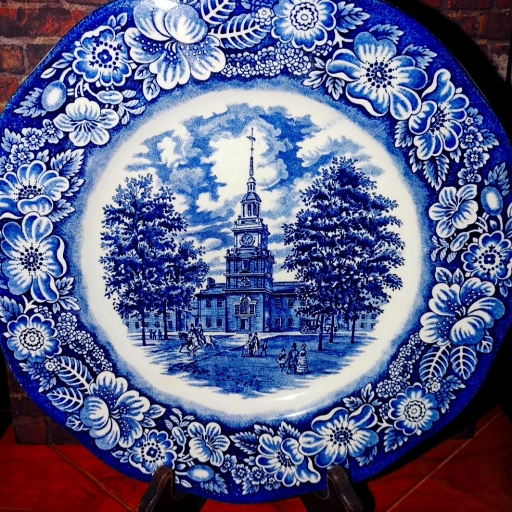 Vintage Liberty Blue Original Copper Engravings of Historical Colonial Scenes